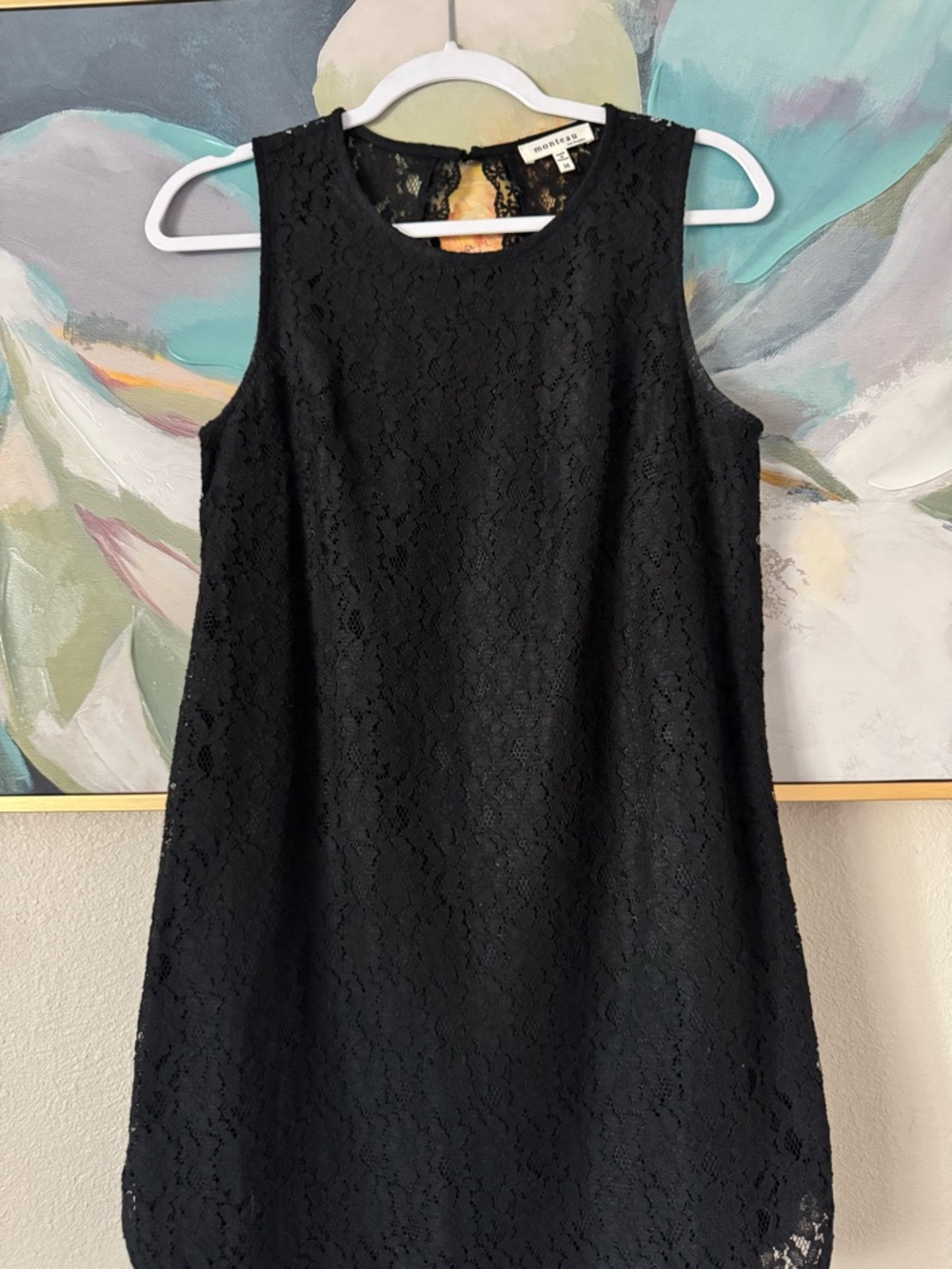 Monteau Los Angeles Black Lace Dress Size M Cold Shoulder Button Closer